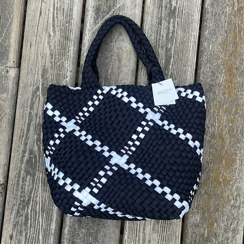 New BINDYA New York Handcrafted Black/White Woven Polyester Handbag/Wristlet